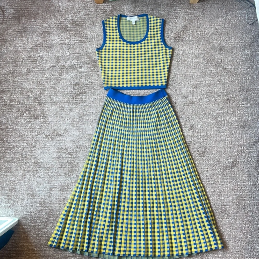 Derek Lam 10 Crosby Pleated Gingham Midi Skirt Set - Picture 13 of 14